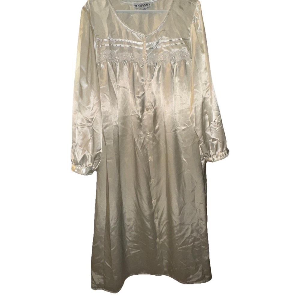 Priamo Satin Nightgown Romantic Elegant Ivory Pockets Buttons Women's 2X Flaw